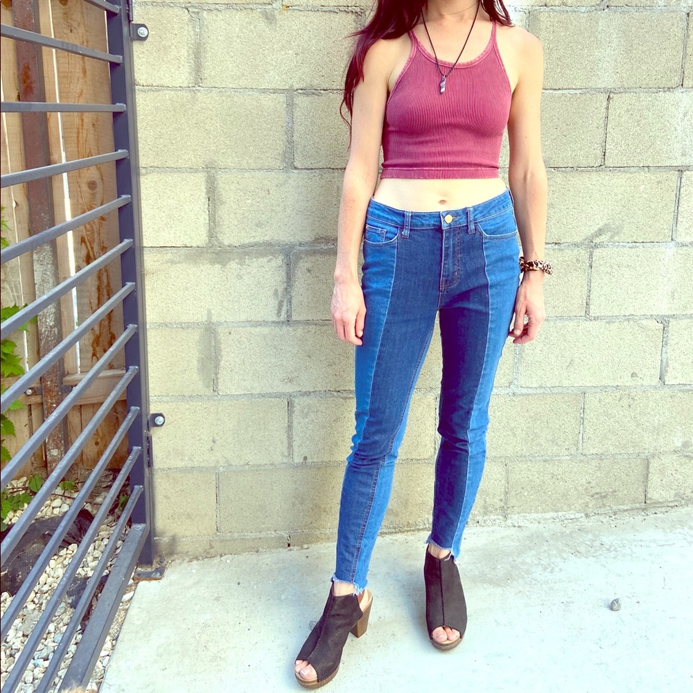 High Waisted Two Toned Denim Pants